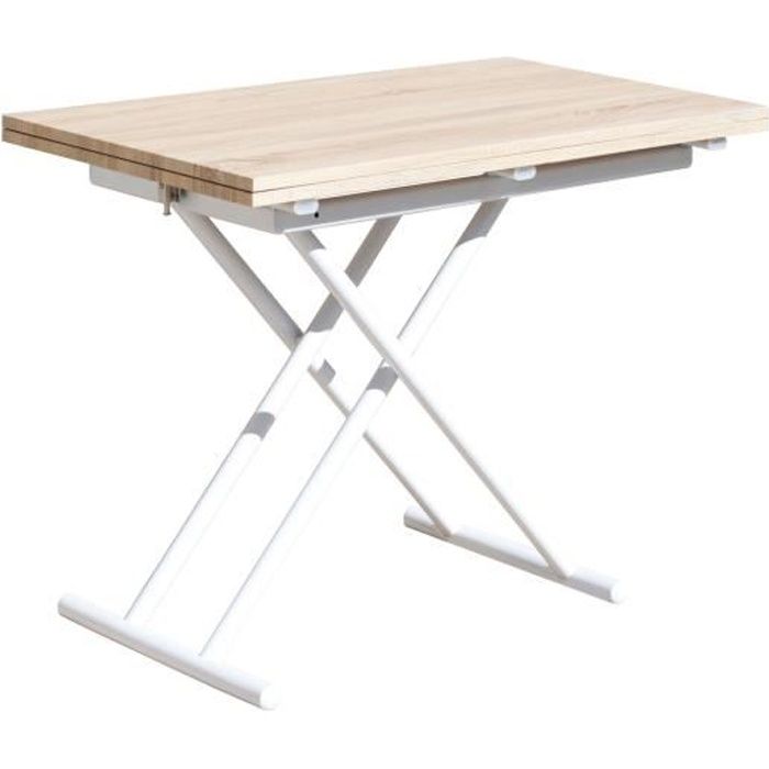 Pegane Table basse relevable rectangulaire - Ch&ecirc;ne blanc