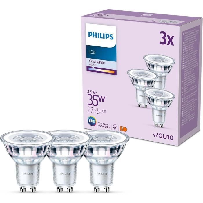 Philips pack de 3 ampoules LED GU10, blanc froid Cdiscount Maison