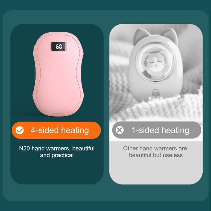 VEGER Pack 2 Chauffe-Mains Rechargeables 3000 MAh – Chauffage 3 Niveaux, Idéal Hiver, Randonnée, Pêche (Rose)