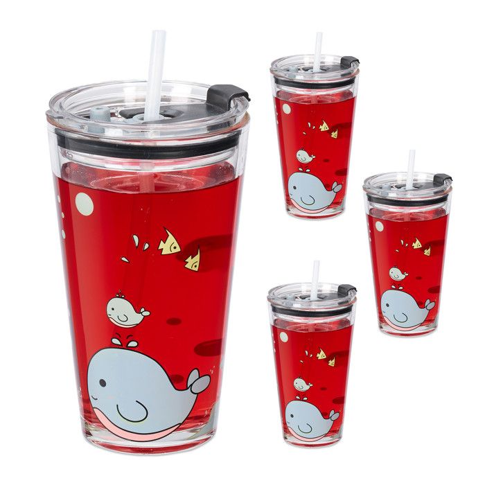 Verres Pour Enfant Leonardo Bambini - Lot De 3 Avec Couvercle Et Soucoupe - Motif Mer, Capacité 300 Ml - Lavable Au Lave-vaisselle - 10