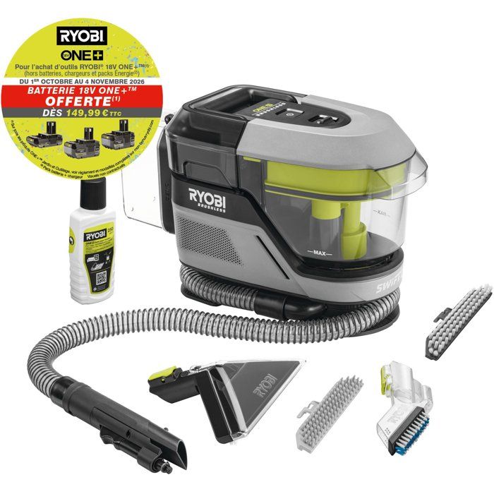 Aspirateur Shampouineuse sans Fil Ryobi Swift Clean 18V ONE+ 15min Réservoir - vue 1