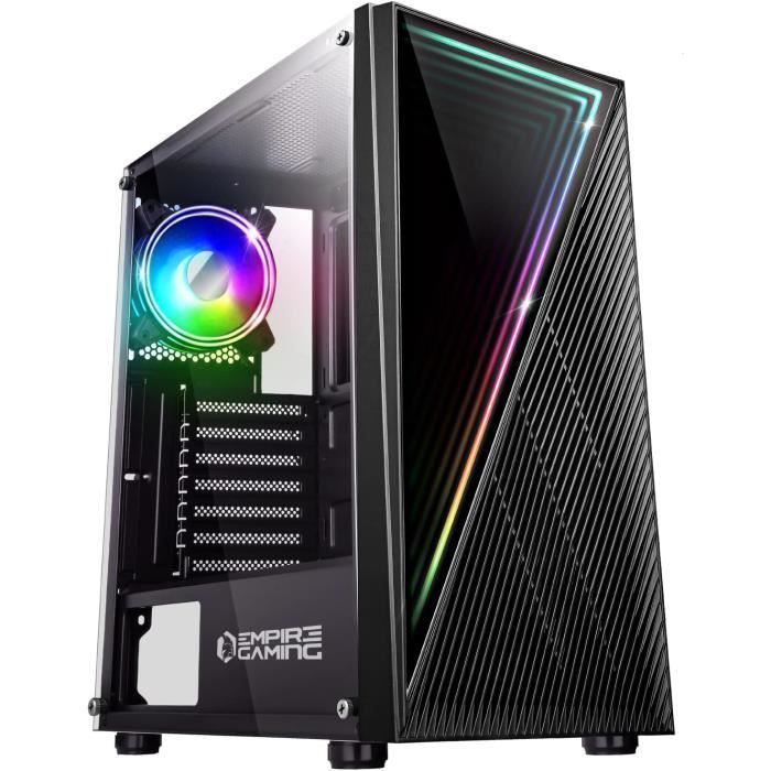 EMPIRE GAMING – Caja PC Gamer Sapphire - ARGB Mid-Tower ATX/Micro ATX/ITX - Puerta Lateral de Vidrio Templado - 3 Ventiladores 3 Pines 5 Voltios LED RGB Direccionable 120MM - MB Sync - Negro