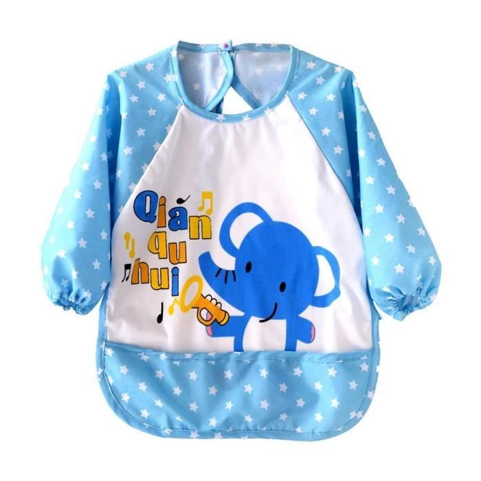 Bavoir Manger Unisexe Enfant Manche Longue Imprim/é Animaux Tablier Peinture Etanche Anti-Usure pour Fille Gar/çon 0-6 Ans