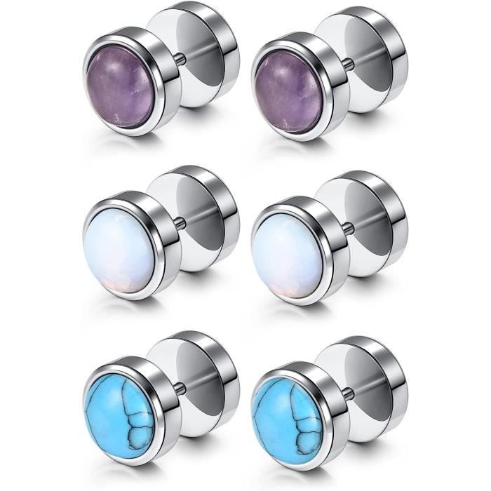 PiercingJak 3Paires Faux Écarteurs Oreilles Boucles d'oreilles Pierre