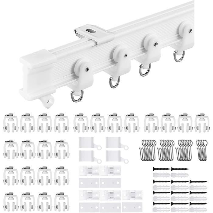 Rail de Rideau, Tringle rideau Blanc Rail De Rideau Intégré Pour Baie Vitrée, Balcon Et Douche