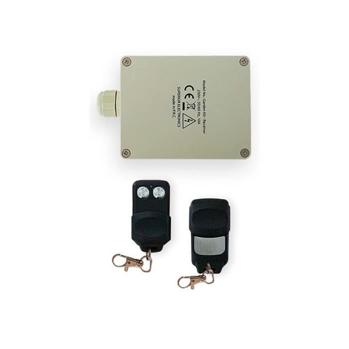 Superior Electronics SUPRK004 - Kit Garden 433, Kit récepteur d extérieur à 220V 2 canaux 12A avec 2 Télécommandes SD3K