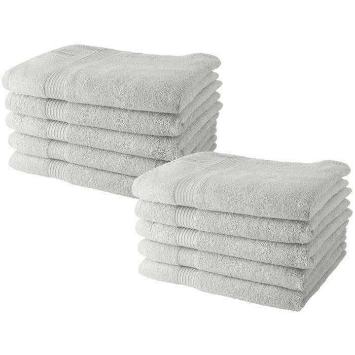 Lot de 10 serviettes de Toilette TODAY 50x90 cm 100% Coton - Craie