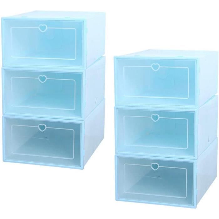 Lot De 6 Boîtes à Chaussures Empilables Pliables Avec Tiroir - Rangement Plastique Transparent