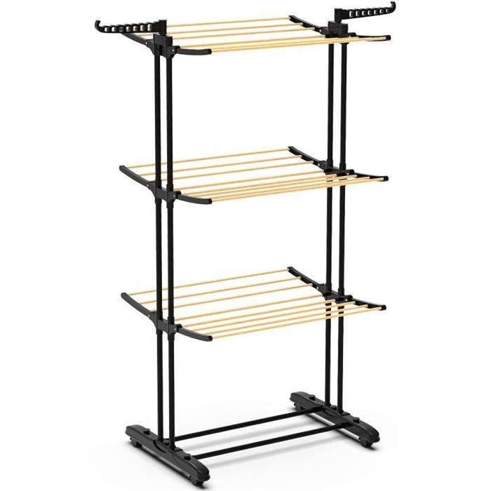 Étendoir à Linge Pliable Grande Capacité 25 M - 20 Kg - Avec Pinces - Blanc - 175x92x106 Cm