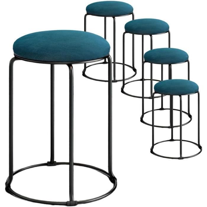 Tabourets - TRAHOO - Lot de 5 - Velours - Vert Foncé - Chaises rondes ...