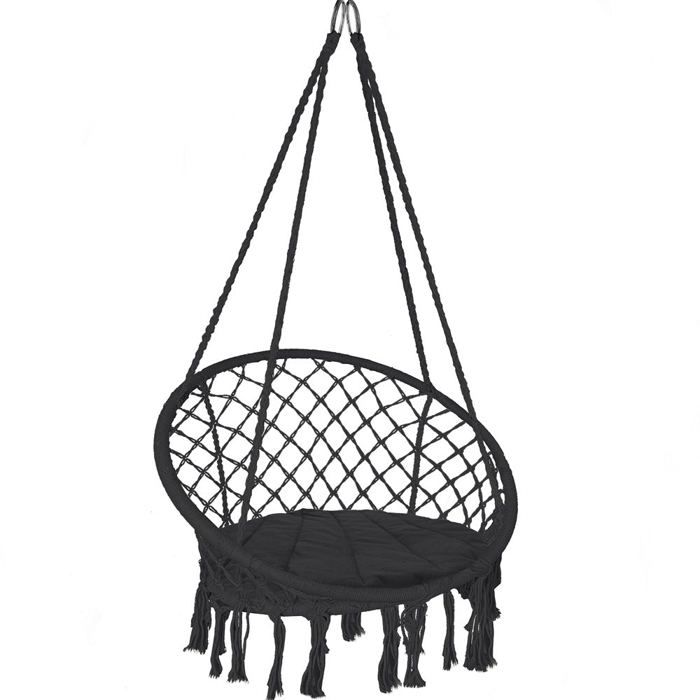 VOUNOT® Chaise hamac suspendu à franges avec coussin de siège - Fauteuil balançoire confortable - Noir