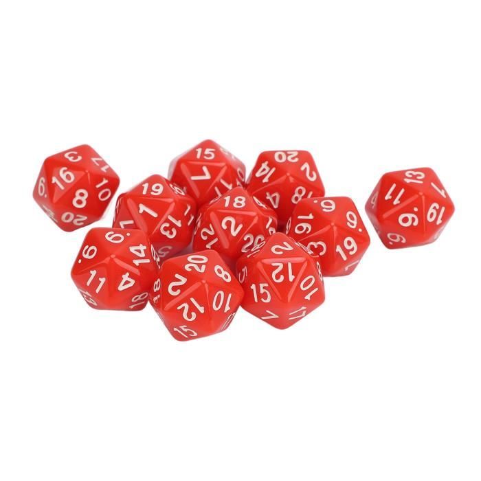 KIMISS – Set De 10 Dés à 20 Faces – Polyédriques, Plastique Léger – Chiffres Clairs – Pour Jeux De Rôle, Mathématiques, éducatif – Rouge