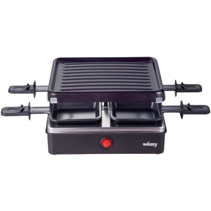WEASY LUGA40 - Appareil à raclette et grill 4 personnes - 600W - Revêtement anti-adhésif - 19,7x19,7cm - Plaque amovible