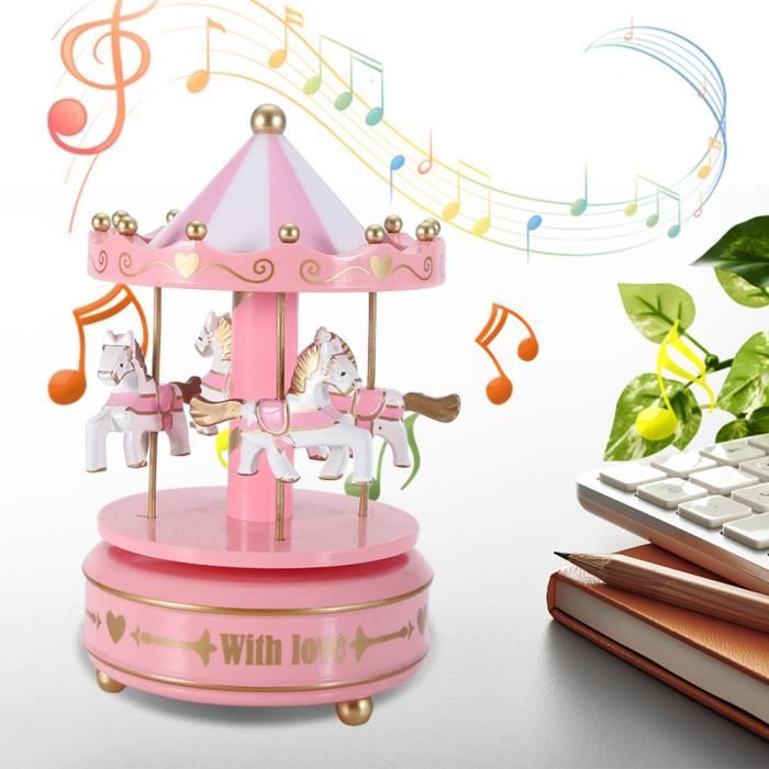Boîte à Musique Carrousel En Bois - 16x10 Cm - Décoration Enfantine - Cadeau Anniversaire Ou Noël - Rotation Musicale - Style Vintage