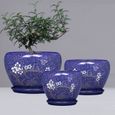 Rishx Bleu d'europe Céramique Pot de Fleurs avec Drainage Trou, en céramique émaillée de Fleurs Container Bureau Cache-Pot[S518]-1