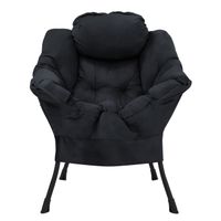 Fauteuil De Relaxation Anthracite Avec Accoudoirs - Rembourrage Coton PP, Structure Acier, Poche Latérale, Jusqu'à 120 Kg - 2
