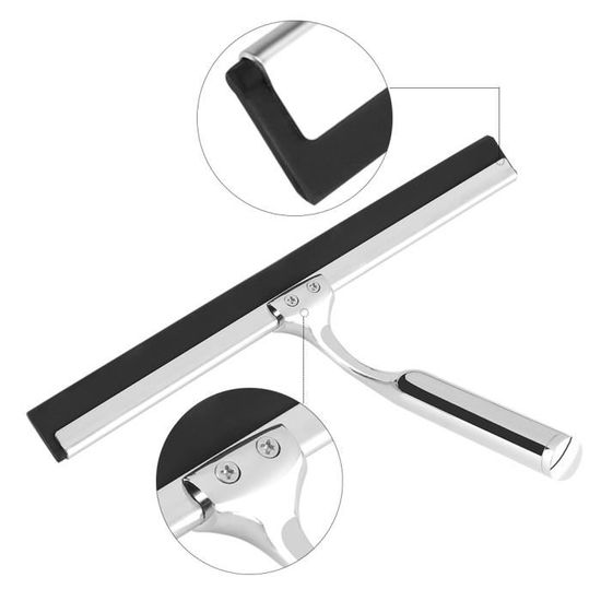 Raclette De Douche Noire En Acier Inoxydable - Essuie-vitre Pour Salle De Bain, 245x210mm