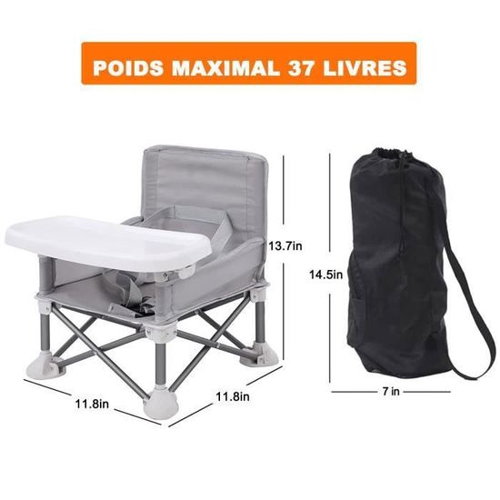 Rehausseur Chaise Enfant Bambisol 'Chaizounette' - Évolutif 6 Mois à 5 Ans - Avec Sac Transport - Noir Gris