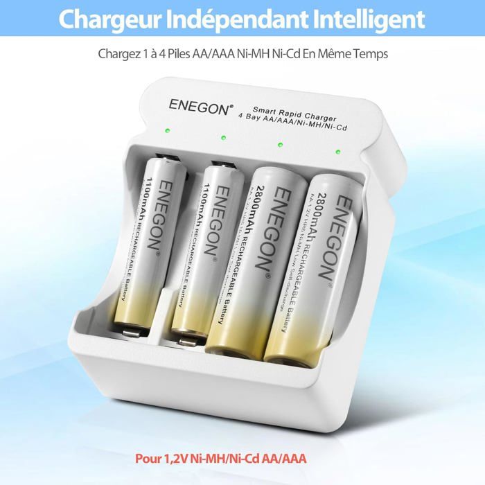 Chargeur Rapide USB/type-c Pour Batteries 1.2V, AA, AAA, NiCd, NiMh  4 Emplacements Sans Piles