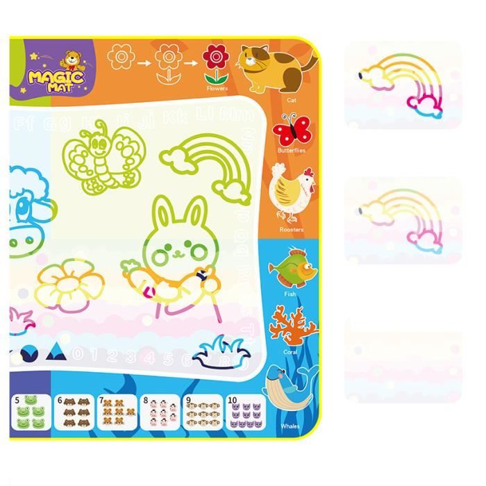 DIDUDE Tapis Magique Eau Dessin Enfant 120x90 Cm – Réutilisable Non Salissant Avec Kit Outils Complet