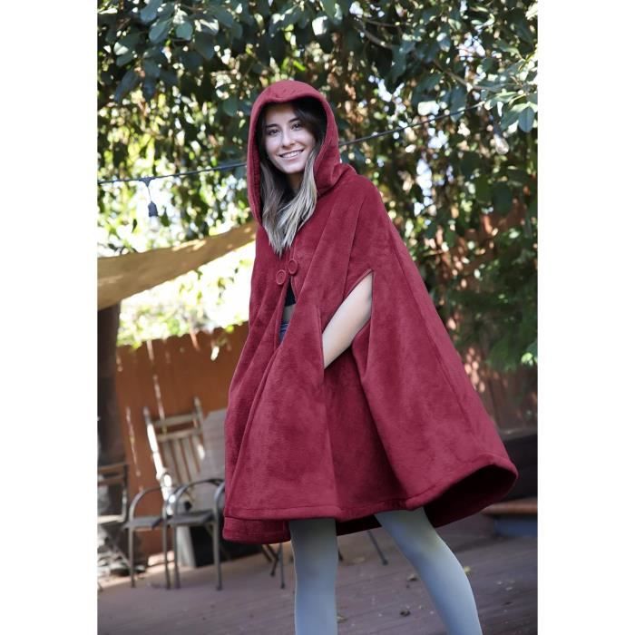 Poncho A Capuche Pour Femme Manteau En Molleton Sherpa Cape De Couverture Douce Et Chaude Couverture Portable En Peluche C m2008 Les Deux Cotes Vin Cdiscount Pret a Porter