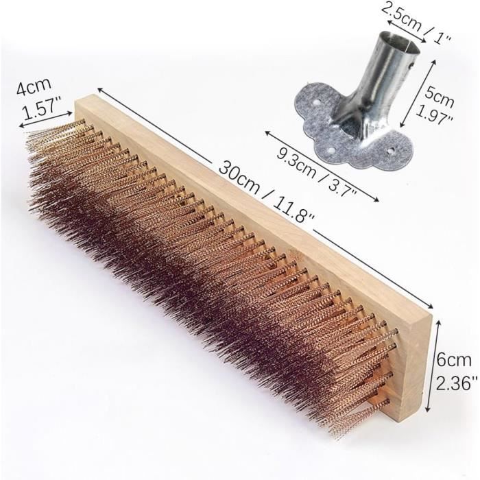 Balai Brosse Métallique 170cm - Poils Acier Pour Terrasses, Désherbage - Manche Long - 30cm De Large
