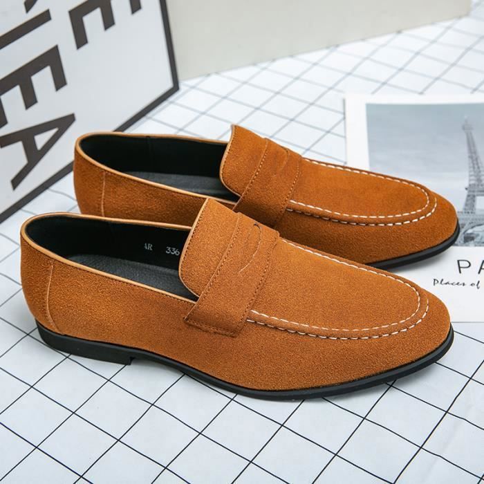 Chaussures Cuir Homme Respirantes Fashion Jaune Dessus Tige en