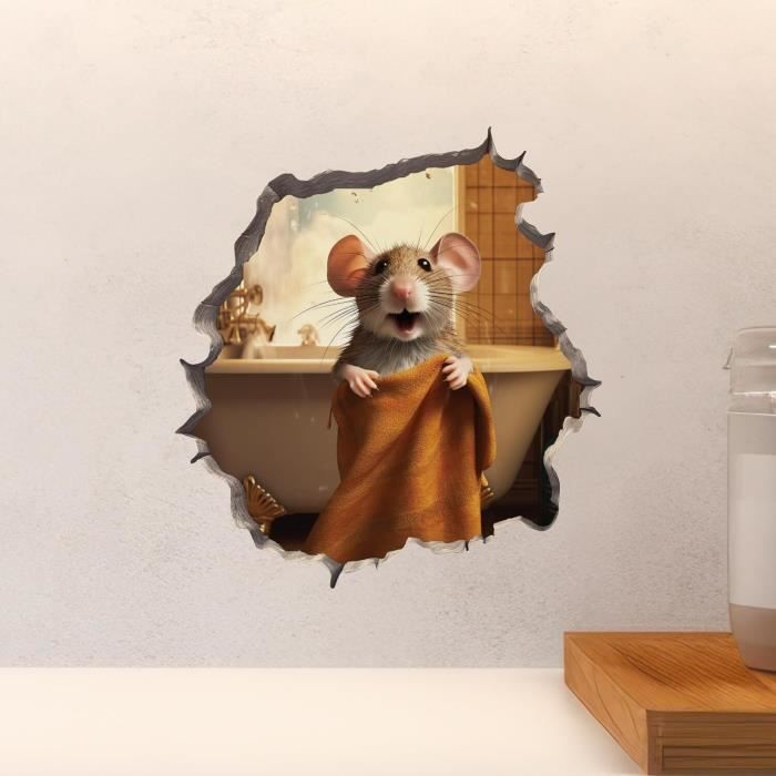 Sticker Mural Souris dans un Trou de Souris pour Salle de Bain Cdiscount Maison