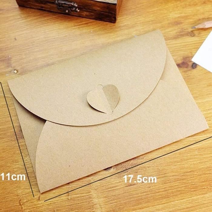 Youery 50 Pièces Papier Kraft Enveloppes,Enveloppe De Carte Postalecreative Retro Mignon Enveloppe En Forme De Coeurpour Le Ma