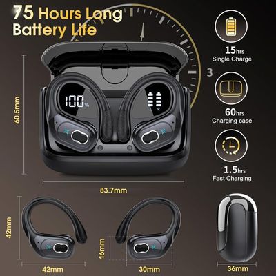 Écouteurs Bluetooth 5.4 Sans Fil - Réduction De Bruit ENC, 46h D'autonomie, écran LED, étanches IP7 - Pour Sport Et Quotidien