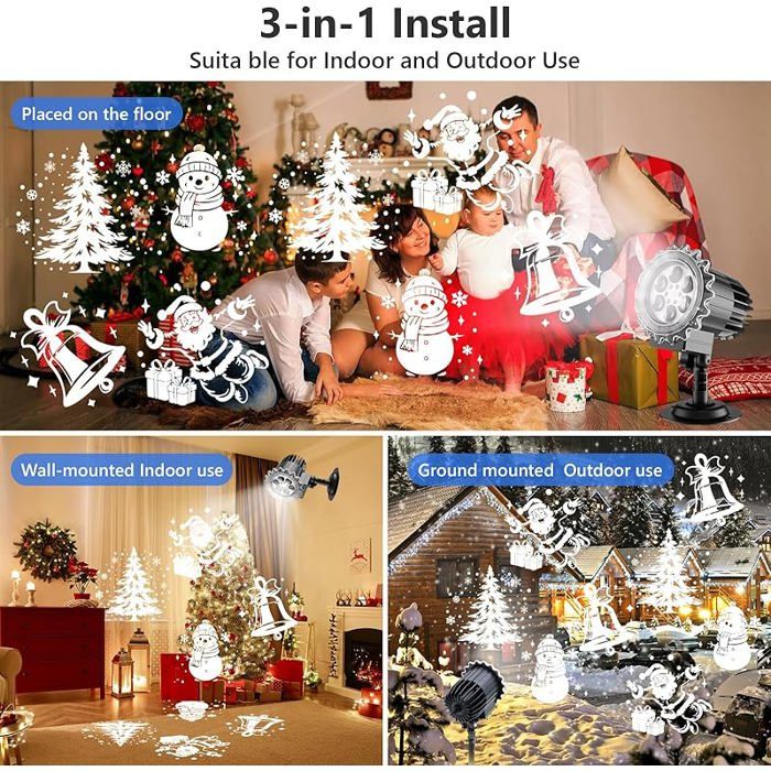 Projecteur Flocons De Neige LED Extérieur - Lumières Noël Projection Chutes De Neige Étanche