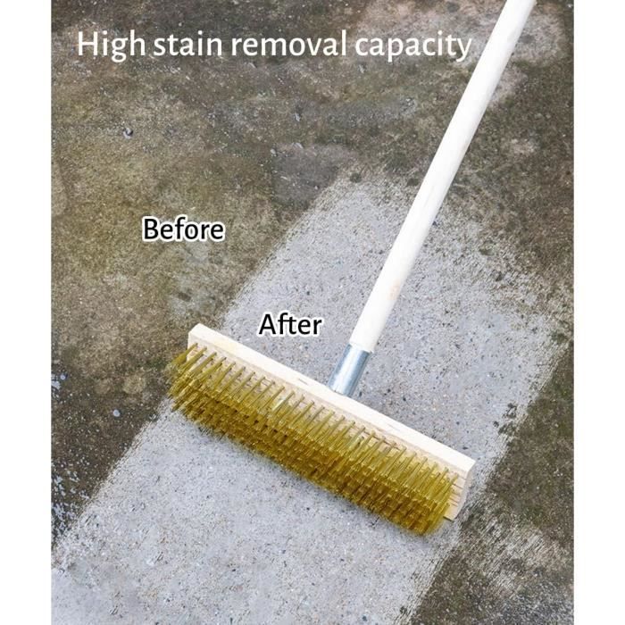 Balai Métallique Acier Avec Manche Télescopique - Brosse Poils Durs 30cm - Pour Terrasses, Mousse, Algues - Nettoyage Jardin Et Extérieur