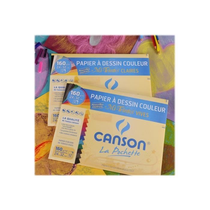 Papier Canson pour dessin - 12 feuilles - Ramettes de papiers - 10