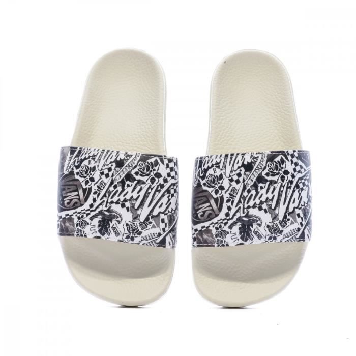 Claquettes blanches noires enfant Vans WM Slide On Cdiscount