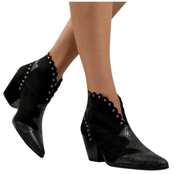 Bottines femme bout pointu talon pais mode et confort Unique