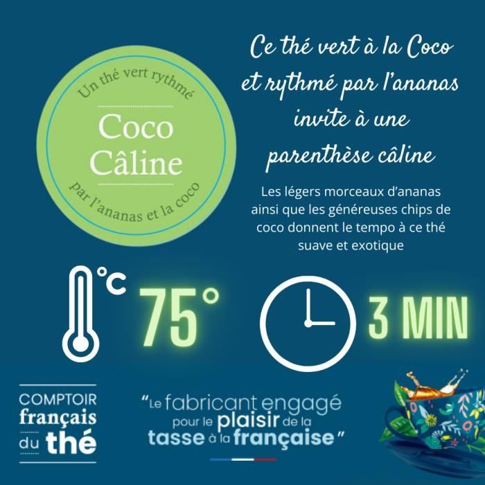 Comptoir français du thé - Coco Câline - 2x100 grammes de thé vert vrac  parfumé à la noix de coco et à l'ananas - Cdiscount Au quotidien