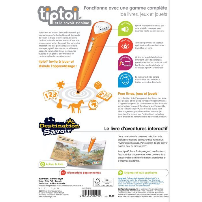 Livre électronique éducatif tiptoi® - Destination Savoir - Les dinosaures -  Ravensburger - Enfant dès 7 ans - Cdiscount Jeux - Jouets