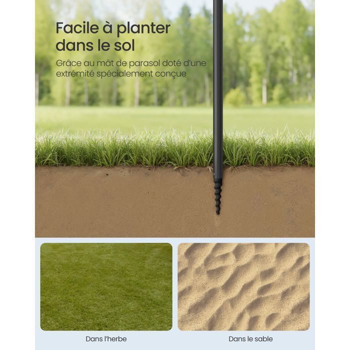 Parasol 160 cm, UPF 50 , Inclinaison de 30° des 2 Côtés, Hauteur