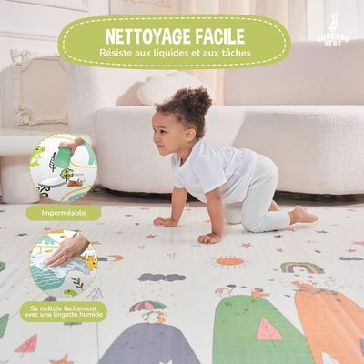 Tapis Mousse Jeu Dinosaure Tapis De Jeu Bébé Dino Babify - Mousse EVA épaisse Réversible 200x180cm Tapis Bébé Antidérapant Réversible