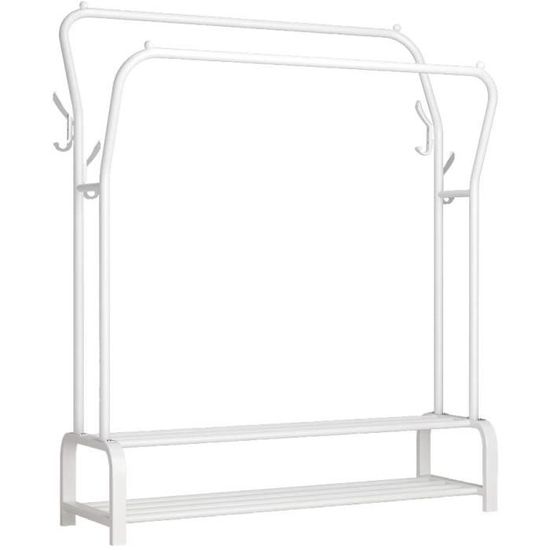 Porte-Vêtements Sur Pied Métallique - Tringle Double Hauteur - Rangeable Et Mobile - Capacité 50 Kg - Noir