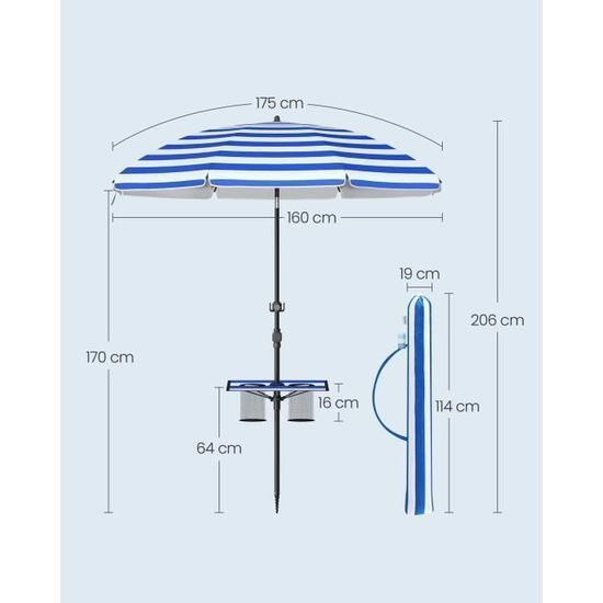 SONGMICS Parasol De Plage Diamètre 160 Cm Parasol De Jardin UPF 50 Protection Uv Pliable Protection Solaire Parapluie Portable En Fibre De Verre Cotes Vert Gpu60gn