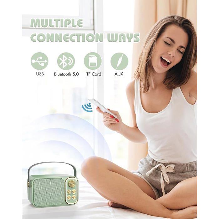 Machine De Karaoké Portable Bluetooth Avec 2 Micros Sans Fil – 7 Effets Sonores – Haut-parleur 10W – Idéal Fête Et Voyage (blanc)