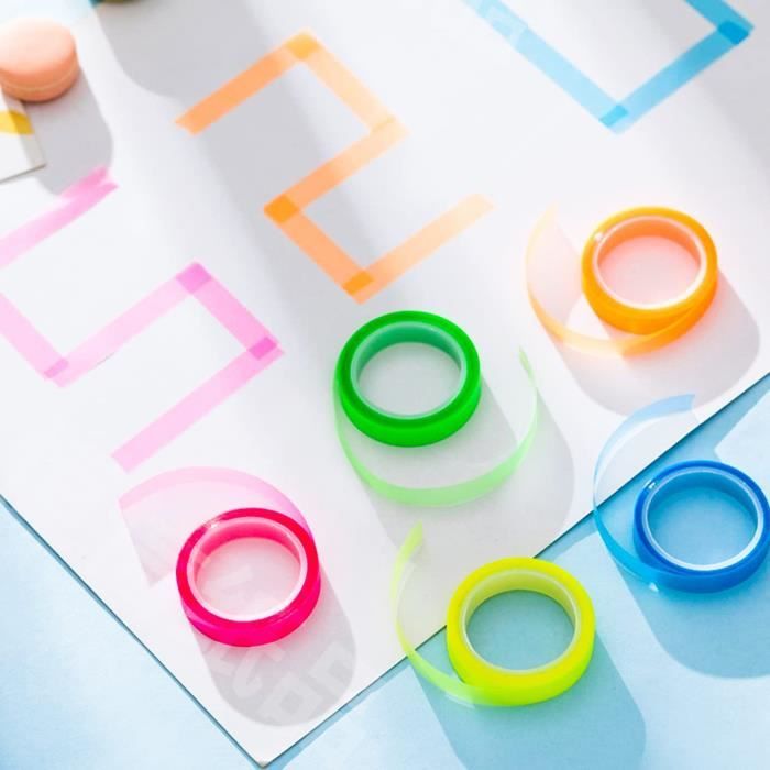 Ruban Adhésif Fluorescent Néon - 5 Rouleaux 12mmx5m Pour Surligner Livres Et Notes