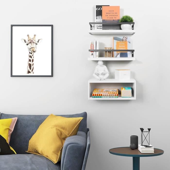 Étagères Murale Flottantes Lot De 3 - Blanc - MDF - Pour Salon, Chambre, Bureau - Facile à Monter