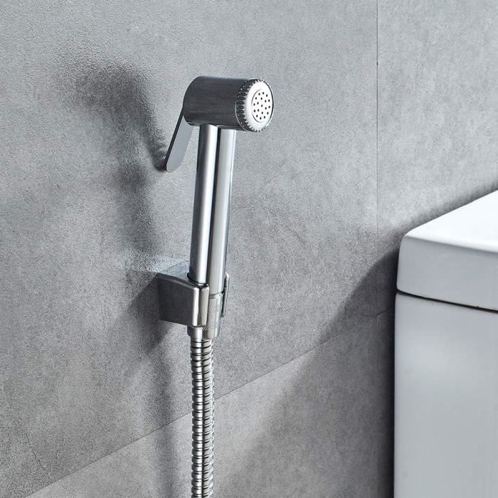 Pommeau de douche WC avec support et flexible en chrome