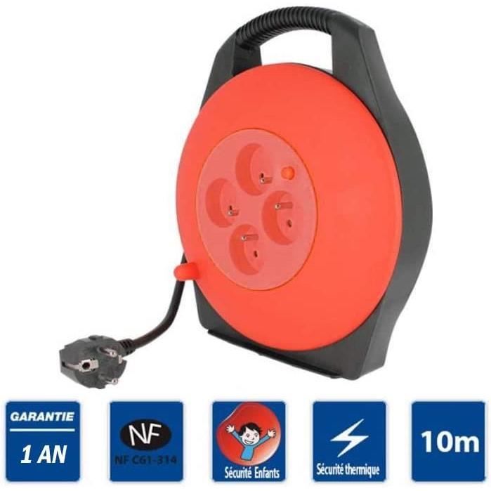 Garza Rallonge Jardin 10 Mètres X 1,5 Mm² Orange - Avec Protection Enfant