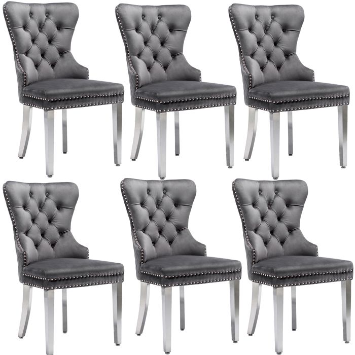 Lot De 6 Chaises De Salle à Manger - Assises Rembourrées, Pieds Métal Noir