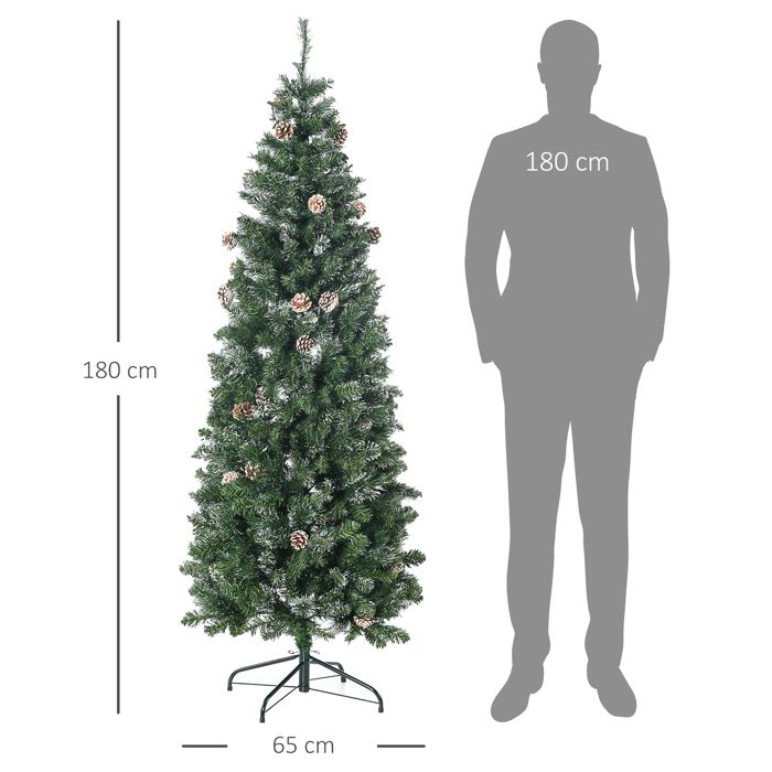 HOMCOM Sapin De Noël Artificiel 180 Cm, Arbre De Noël Slim Avec 380