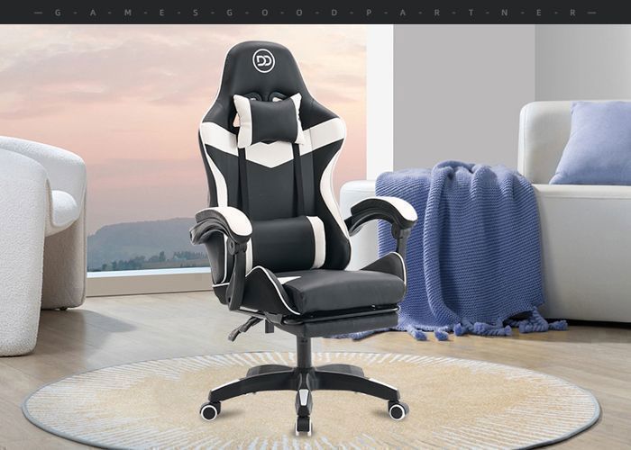 Chaise Gaming Ergonomique Avec Repose-Pieds - Réglable Lombaire, Inclinaison 90-155°, Support 150-200 Kg - Gris