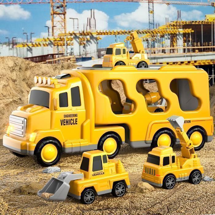 Pack De 4 Camions De Construction GOORAIFU – Friction, Pièces Mobiles, Sans Piles – Dès 3 Ans